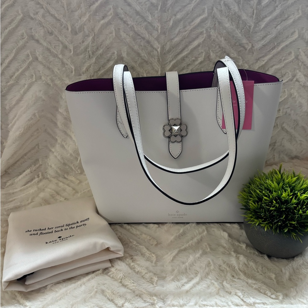 Kate Spade White Tote with Purple Interior
